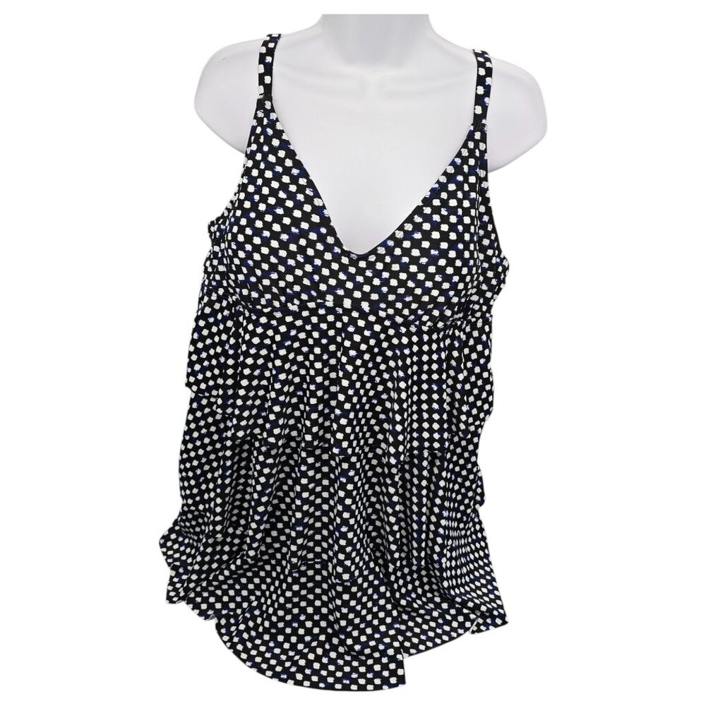 Jaclyn Smith One Piece Swimsuit Polka Dot Black‎ White Layered Womens Size 20